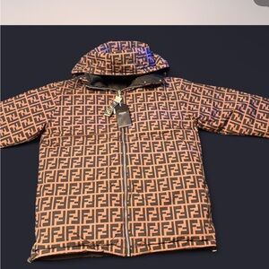 Fendi FF Logo Jacket in Black and Tan